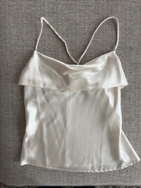 GLG Good Luck Gem Size M Ivory Satin Cowl Neck Cami Top Y2K